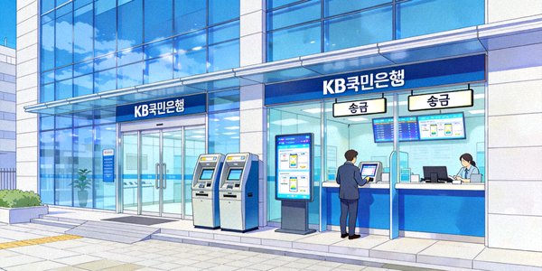 은행 건물과 송금 개념을 나타내는 이미지